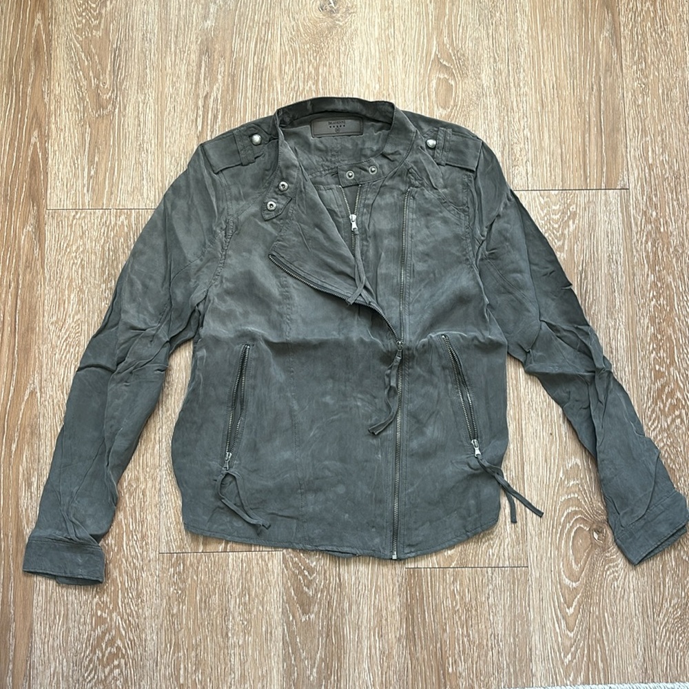 Blank NYC - moto double zipper lightweight jacket, olive green, extra small
